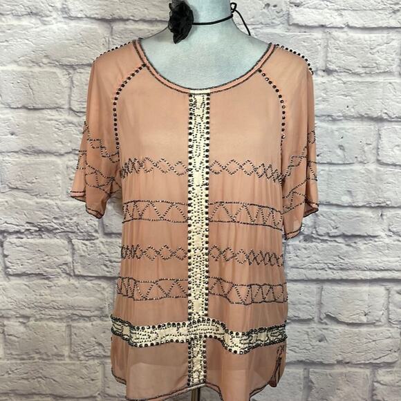 Anthropologie Carnation Lily Lily Rose beaded avant garde blouse - Picture 1 of 7